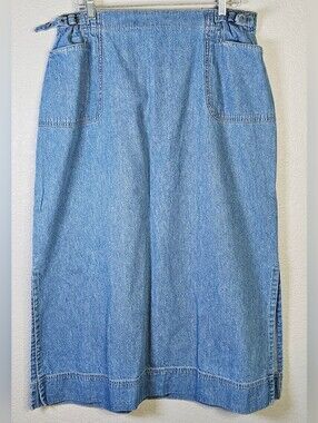 Denim & Co 1X Y2K Denim Maxi Skirt Long Utility Pockets Elastic Waist